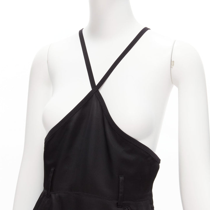 JEAN PAUL GAULTIER FEMME Vintage black twill cross strap dungaree dress FR40 L