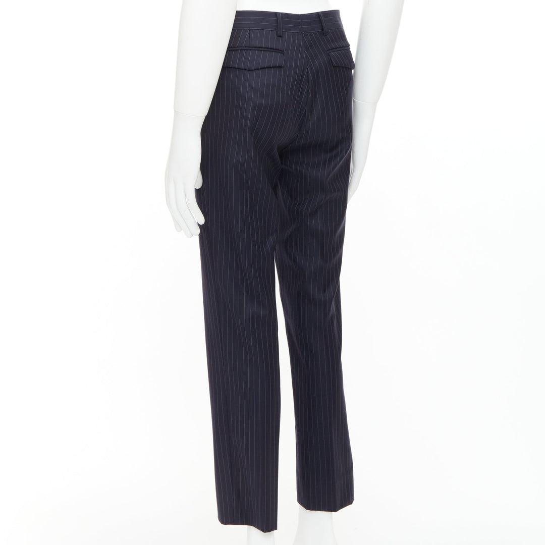 DIOR HOMME Hedi Slimane navy 100% virgin wool pinstripe dress pants FR44 XS