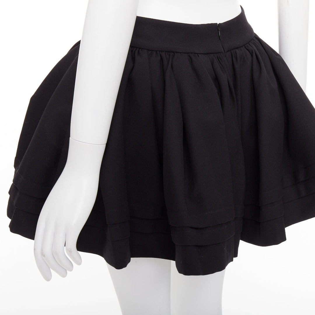 SHUSHU TONG Tuck Edge black wool silk stiff tulle lined flared skirt UK6 XS