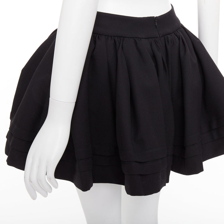 SHUSHU TONG Tuck Edge black wool silk stiff tulle lined flared skirt UK6 XS
