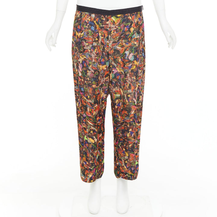 DRIES VAN NOTEN 2008 multicolor 100 % silk watercolor print tapered pant FR42 XL