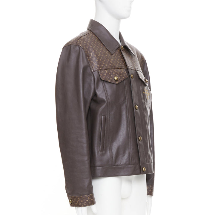LOUIS VUITTON 2025 Runway Embellished Leather Trucker monogram jacket FR46 XS