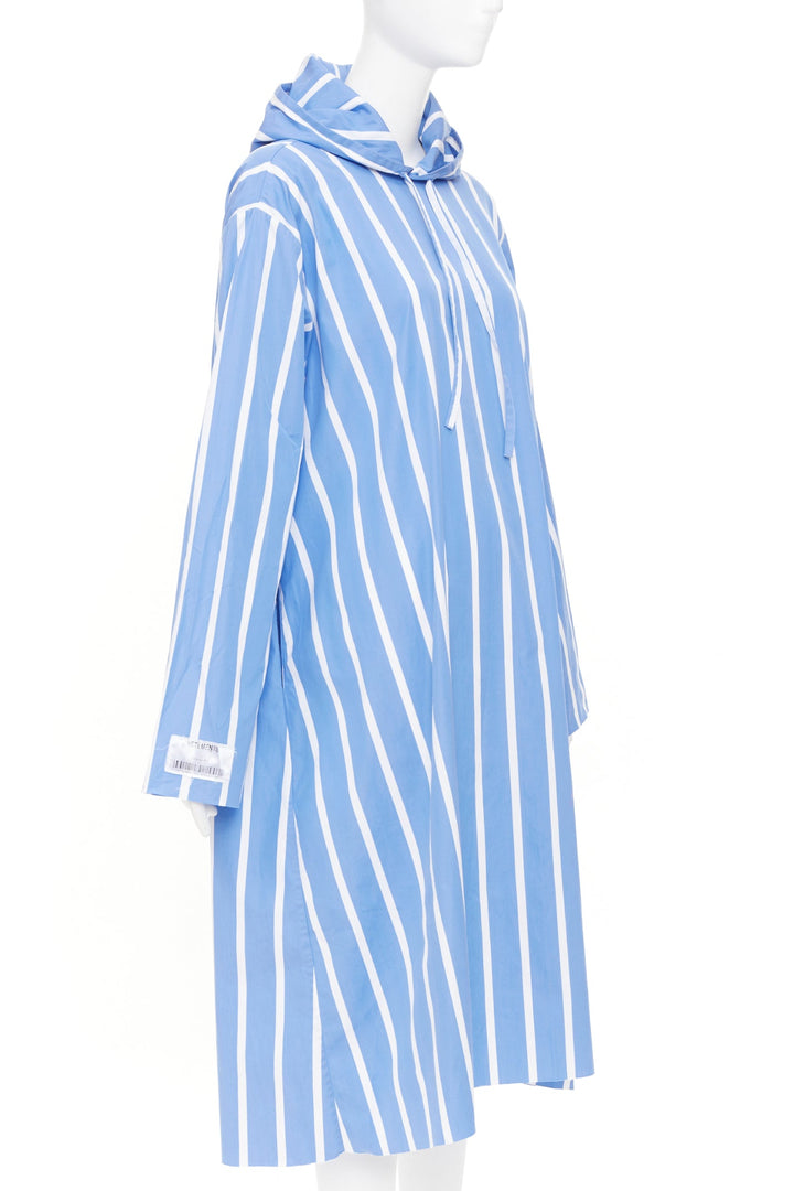 VETEMENTS 2018 blue white stripe oversized hooded cotton poplin poncho dress XS