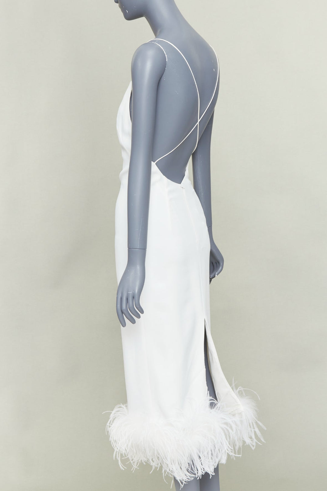 MIU MIU 2022 Bridal white viscose stretch cady feather hem slip dress IT38 XS
