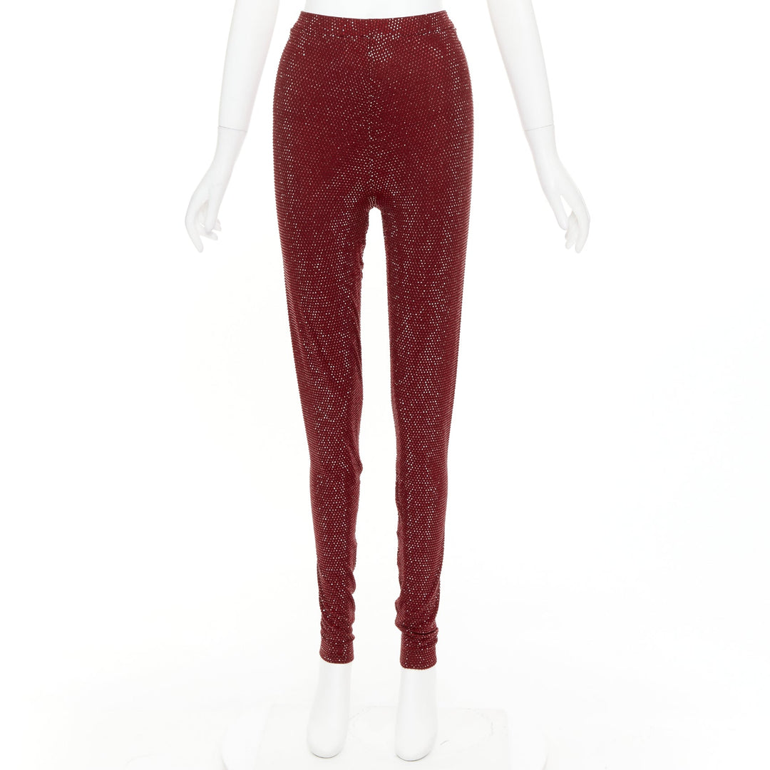 ALEXANDRE VAUTHIER AW2023 Runway Cinnabar red strass crystal legging pants