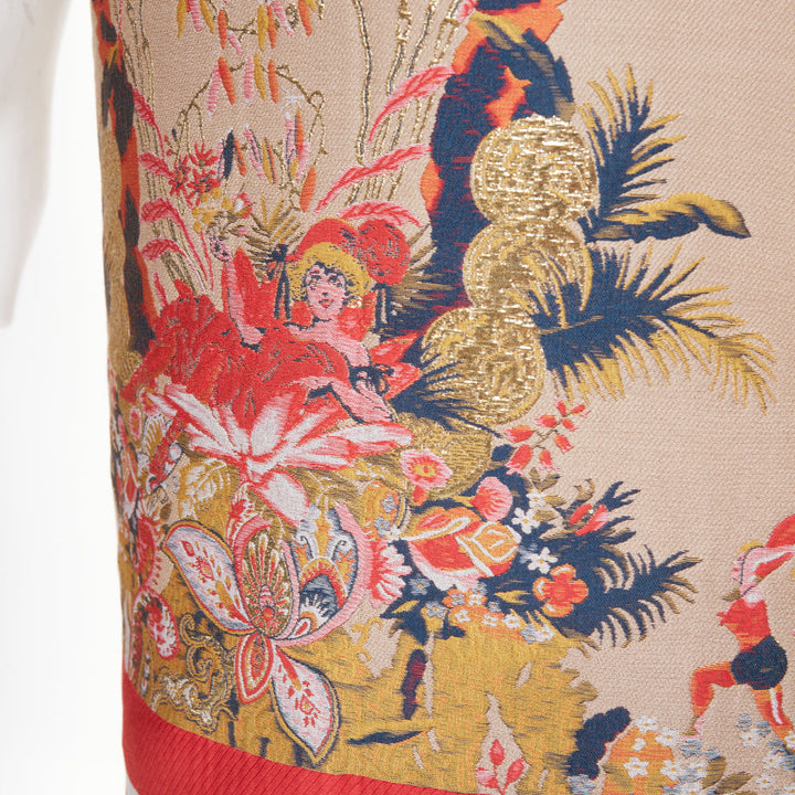 ETRO taupe red placed floral cotton blend jacquard overcoat IT42 M
