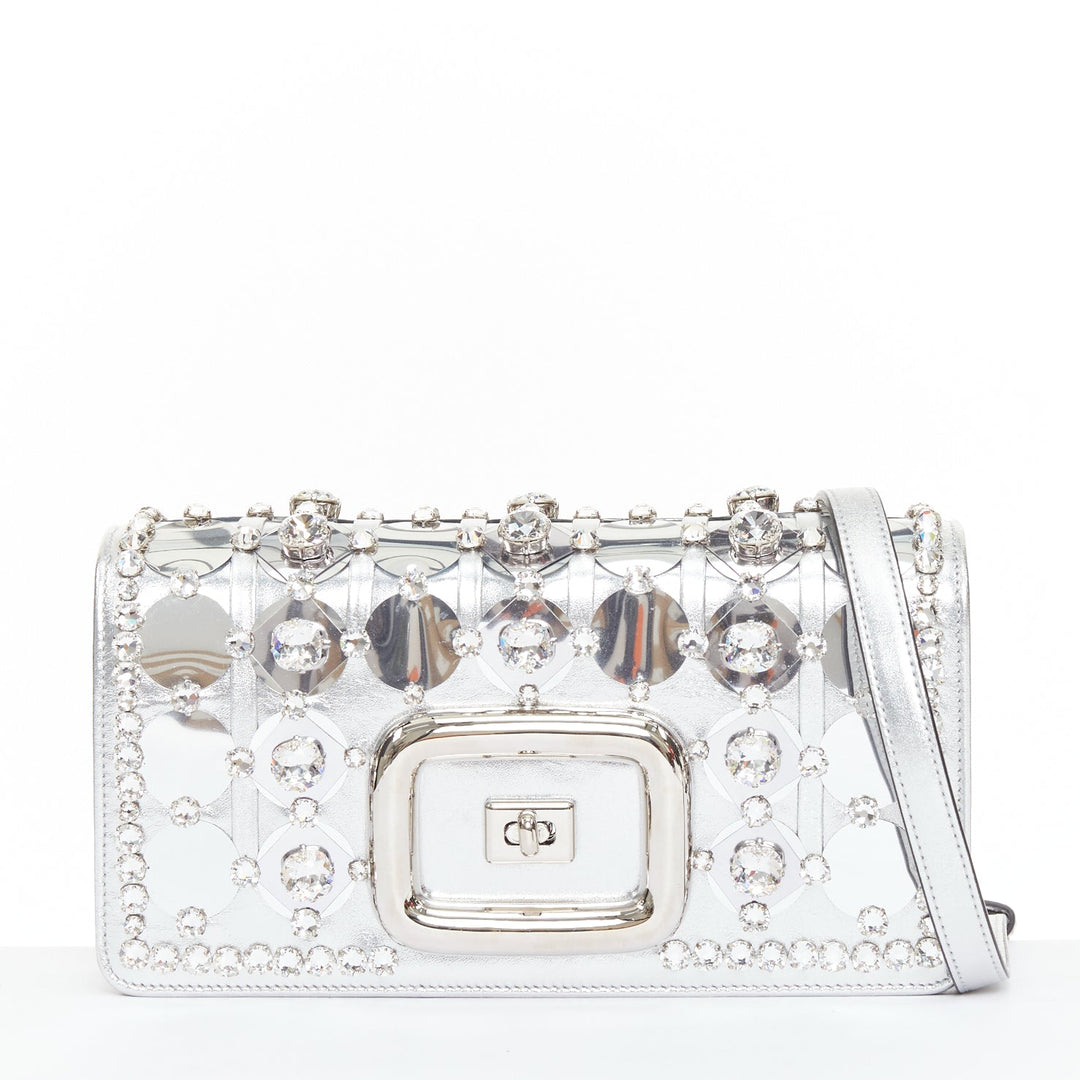 ROGER VIVIER 2023 Kaleidochoc Viv Choc Mini Disco silver sequin crystal bag