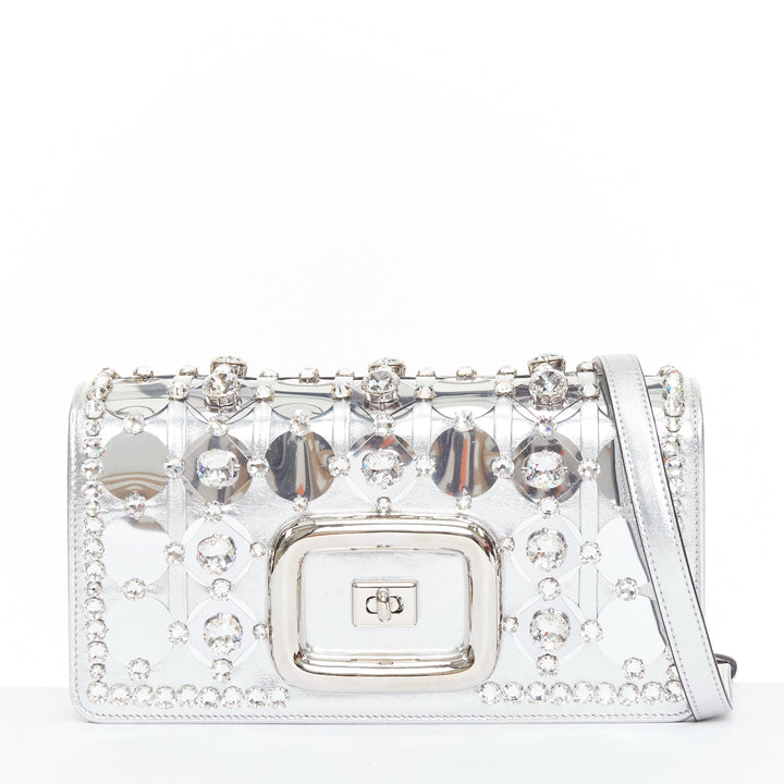ROGER VIVIER 2023 Kaleidochoc Viv Choc Mini Disco silver sequin crystal bag