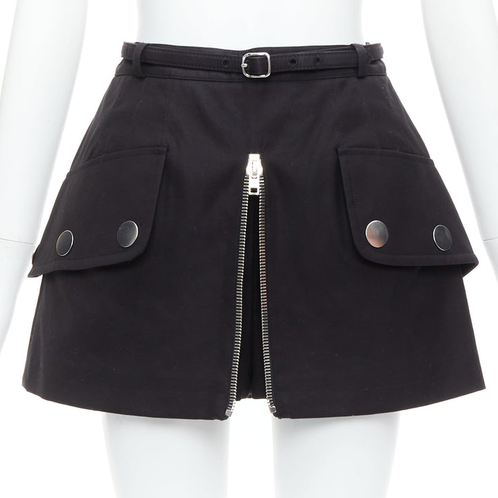 ALEXANDER WANG black silver zip flap utility skort US2 S Sofia Richie