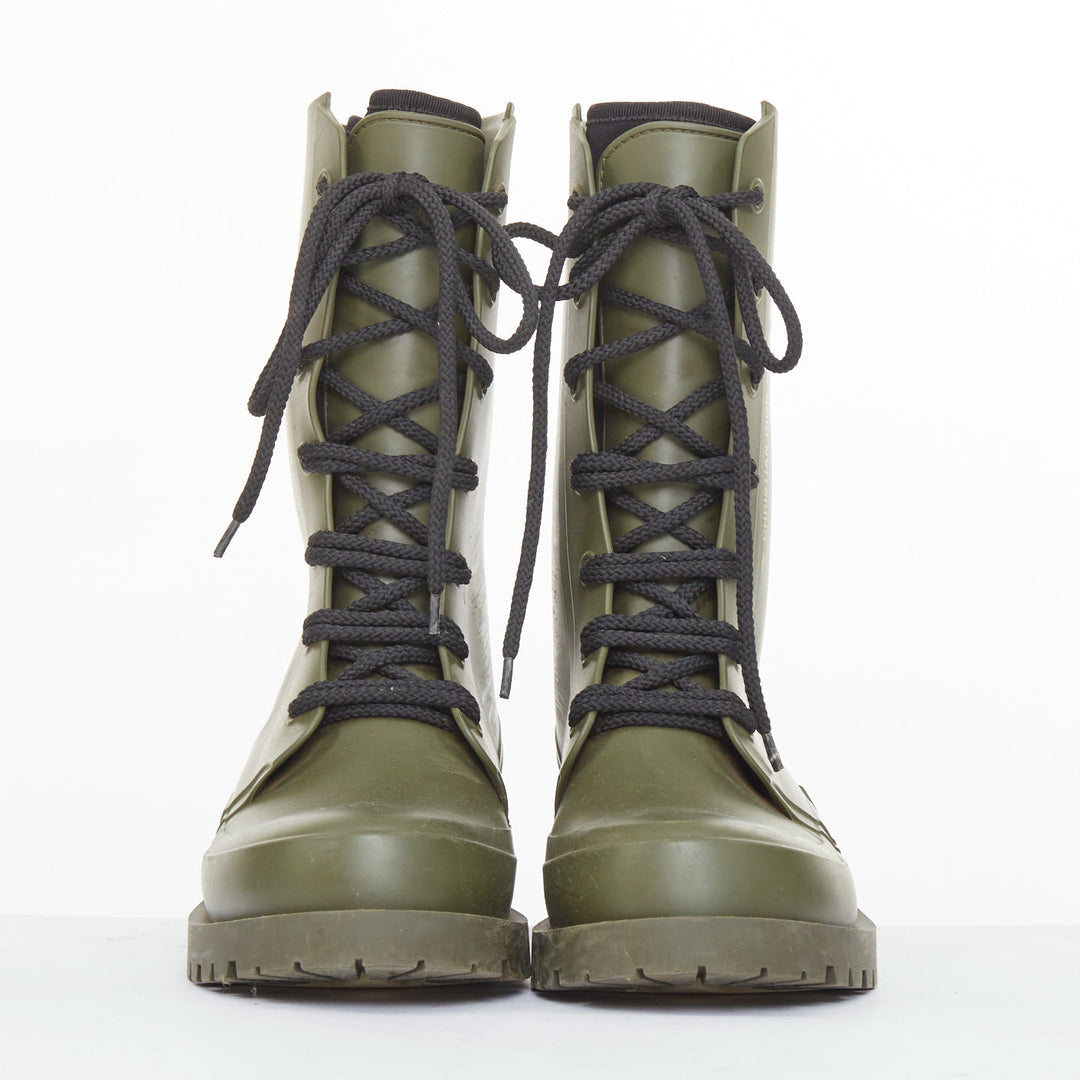 CHRISTIAN DIOR 2019 Runway Diorcamp matte khaki green rubber combat boots EU39
