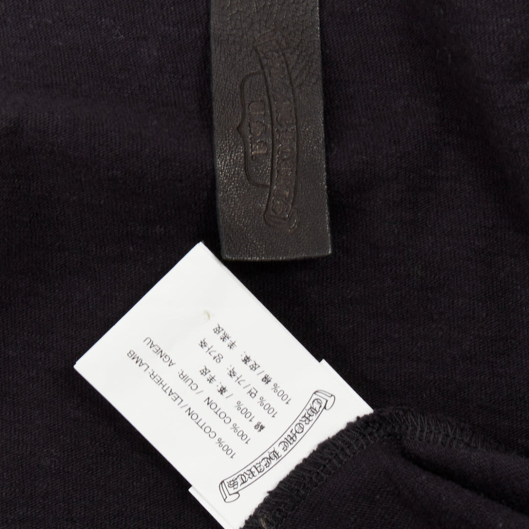 CHROME HEARTS black cotton CH leather patch silver cross button baseball shirt S