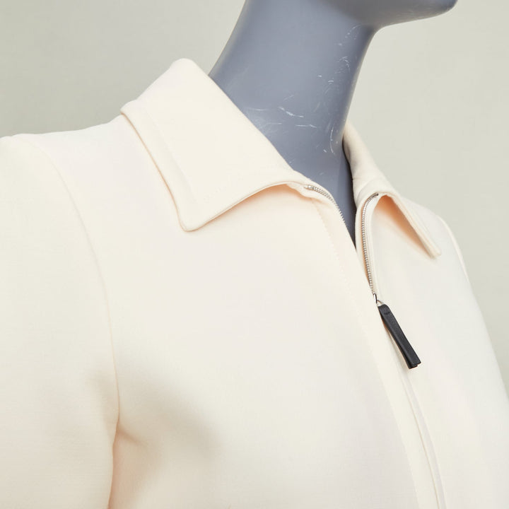 CHRISTIAN DIOR 2019 ivory wool silk zip front belted flared mini dress FR36 S