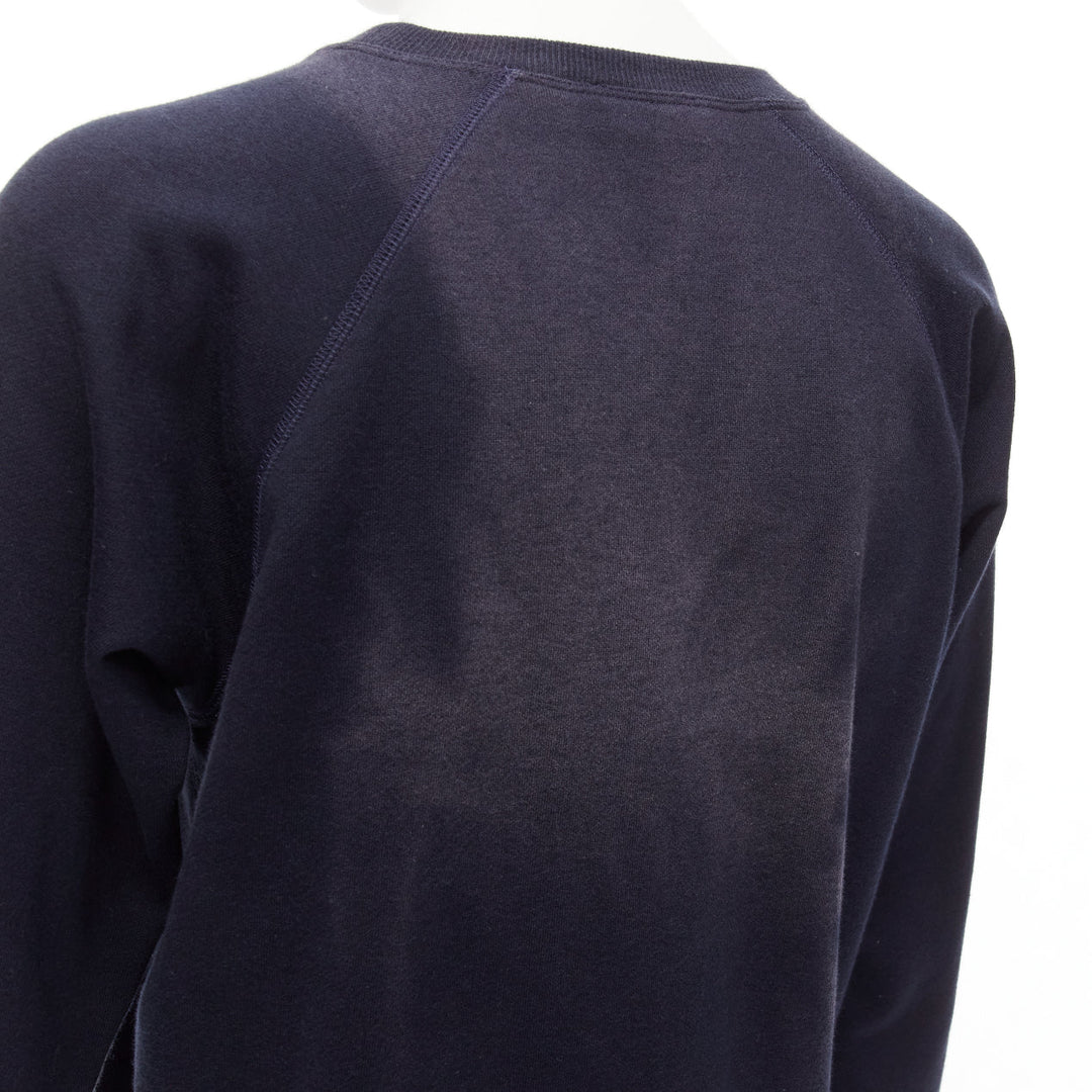 CELINE Anchor navy cotton cashmere logo print crew long sleeve sweatshirt XS