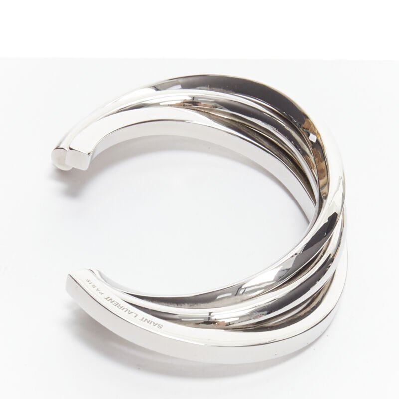 SAINT LAURENT Hedi Slimane silver brass architectural triple twist cuff bracelet