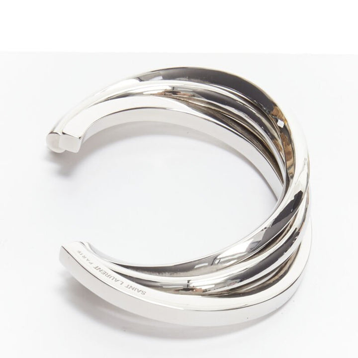 SAINT LAURENT Hedi Slimane silver brass architectural triple twist cuff bracelet