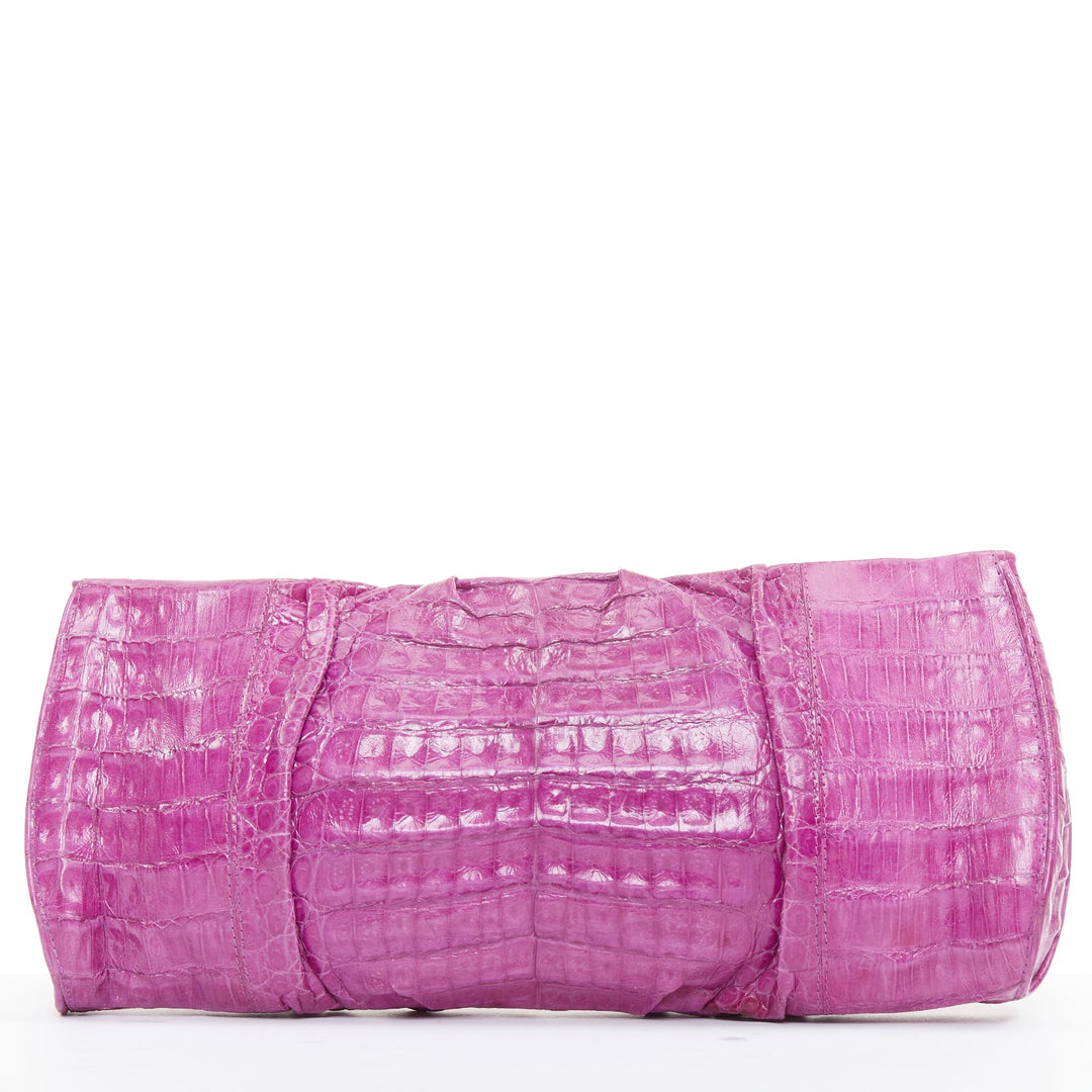 NANCY GONZALEZ magenta purple scaled leather pleated magnet long clutch bag