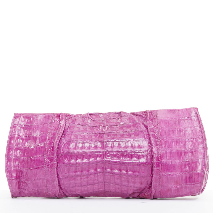 NANCY GONZALEZ magenta purple scaled leather pleated magnet long clutch bag