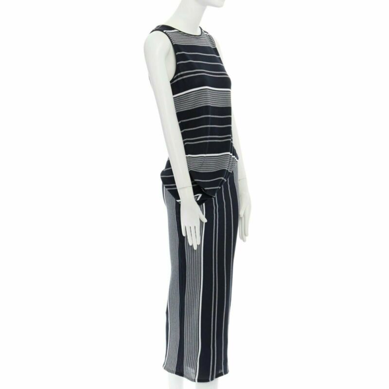 STELLA MCCARTNEY black white stripe knit draped waist stretch dress IT38 XS