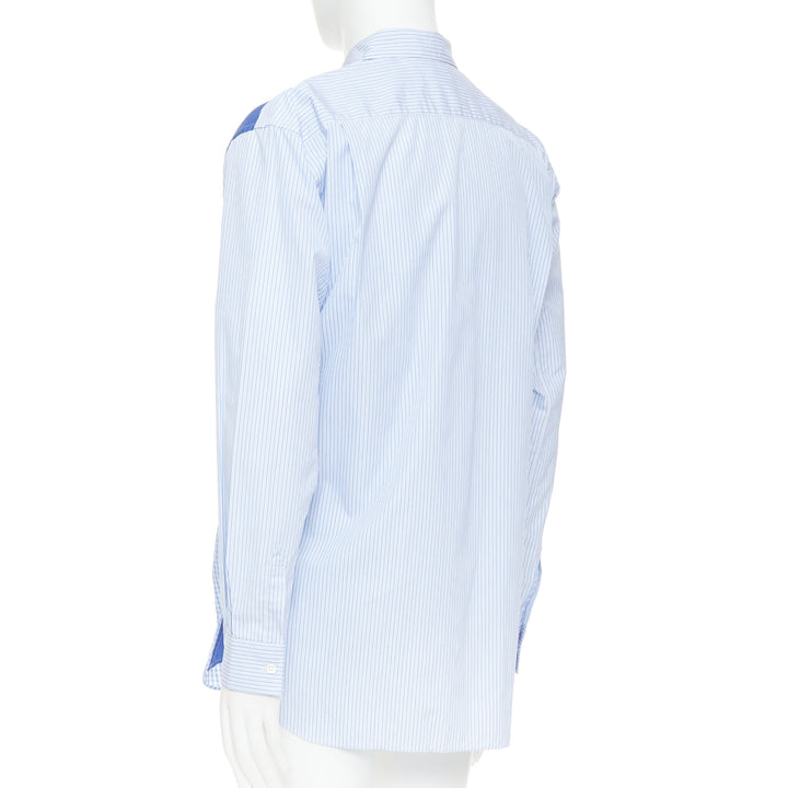 COMME DES GARCONS SHIRT blue cotton cage applique patchwork shirt L