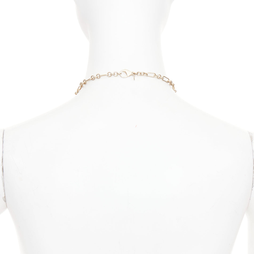 CHANEL B16C gold tone ivory pearl octagonal CC Camellia medallion chain necklace