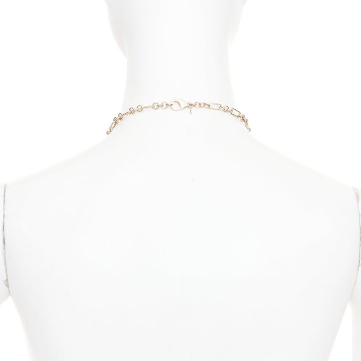 CHANEL B16C gold tone ivory pearl octagonal CC Camellia medallion chain necklace