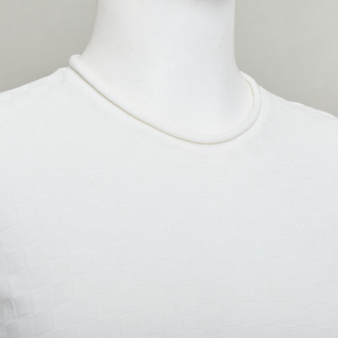 GIORGIO ARMANI white rolled hem checkered knit pullover top IT52 XL