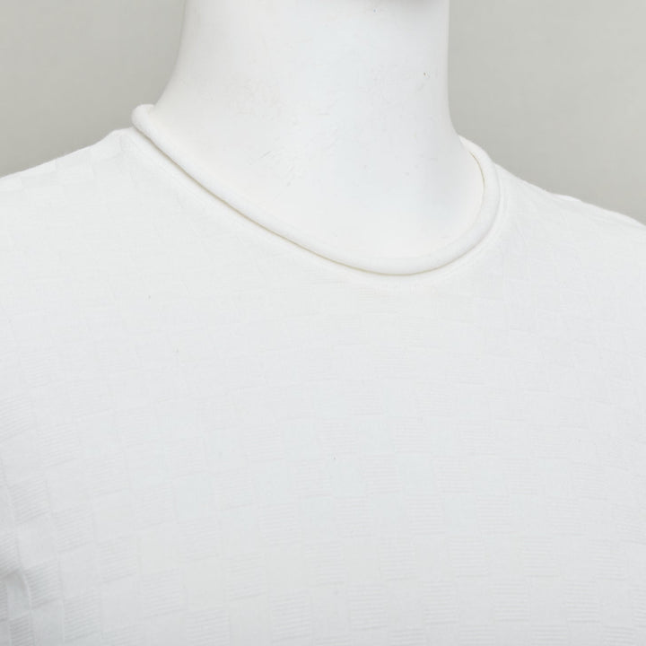 GIORGIO ARMANI white rolled hem checkered knit pullover top IT52 XL
