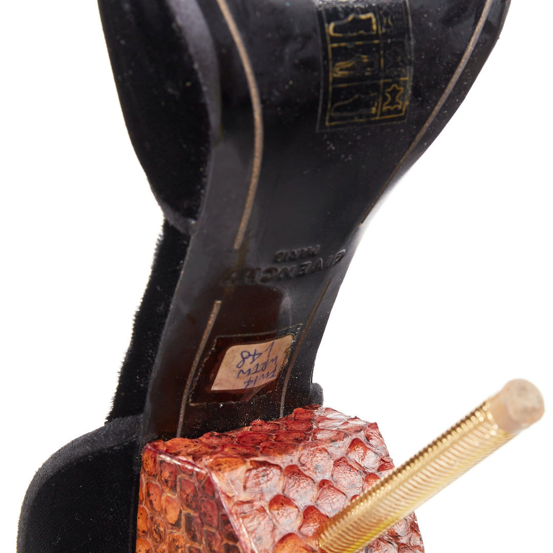 GIVENCHY Matilda black velvet brown snake leather metal pin heel sandal EU40