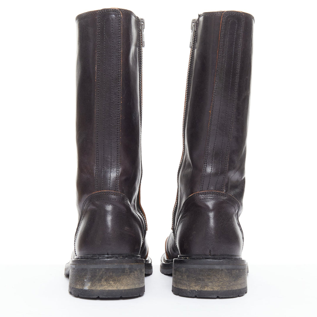 rare ANN DEMEULEMEESTER black leather snap button panels tall combat boots EU36