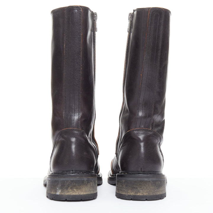 rare ANN DEMEULEMEESTER black leather snap button panels tall combat boots EU36