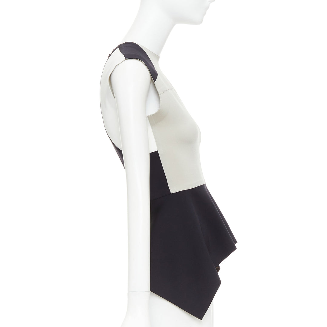 LOUIS VUITTON grey black colorblocked LV canvas peplum top FR38 M