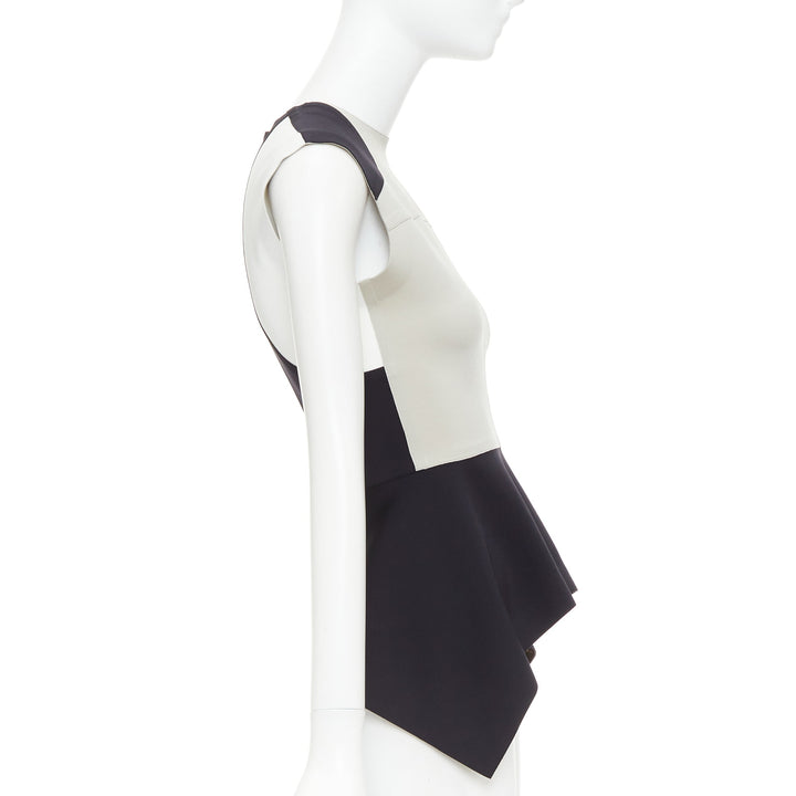 LOUIS VUITTON grey black colorblocked LV canvas peplum top FR38 M