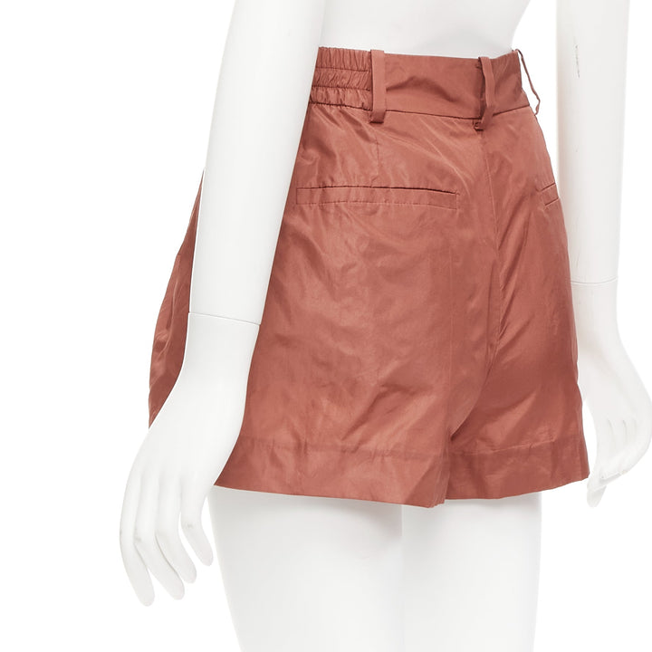 VALENTINO 2021 Piccioli 100% silk brick red high waisted dress shorts IT36 XXS