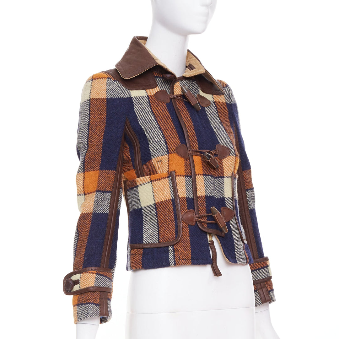 DSQUARED2 2004 Runway brown navy plaid duffle Montgomery cropped jacket IT40 S