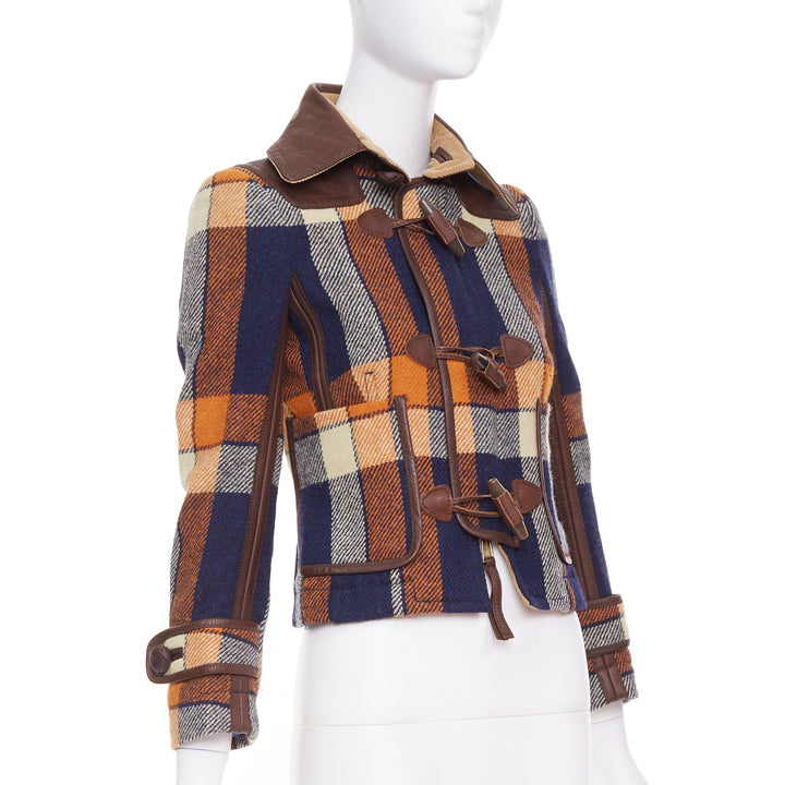 DSQUARED2 2004 Runway brown navy plaid duffle Montgomery cropped jacket IT40 S