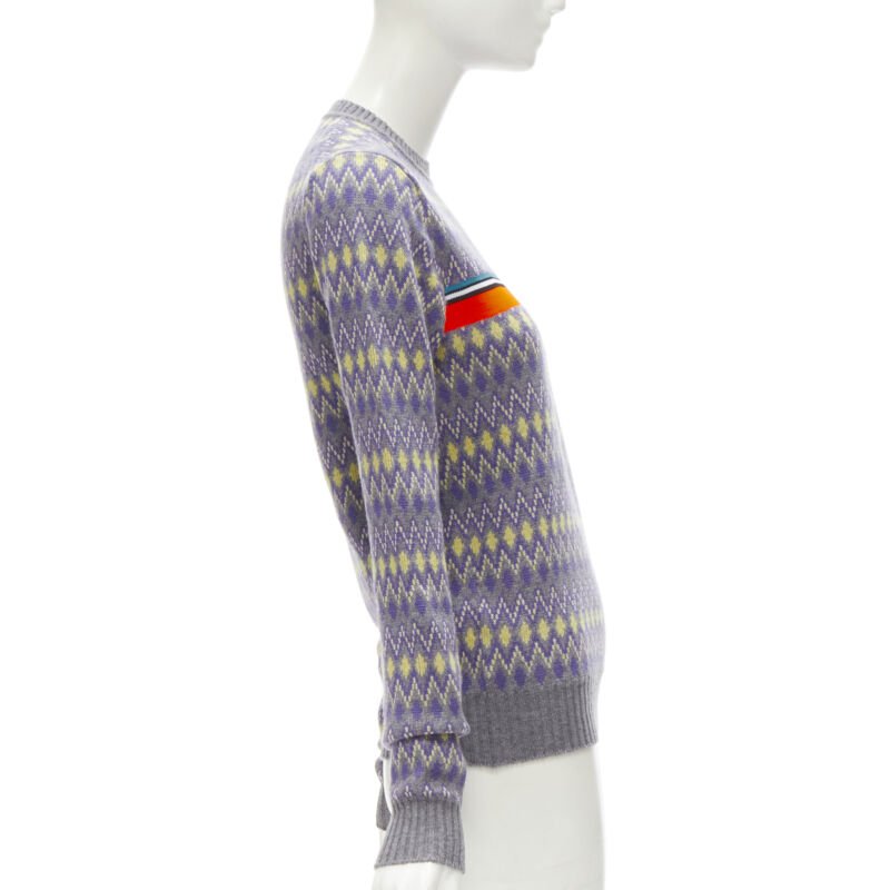PRADA Sports Logo grey purple argyle knitted sweater S