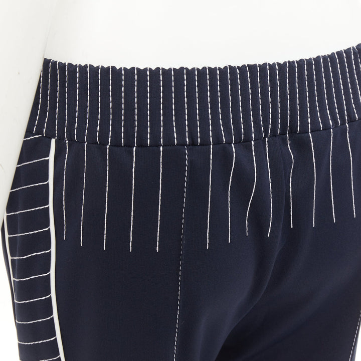 VALENTINO navy white striped topstitch pleated front cropped track pants IT38 XS