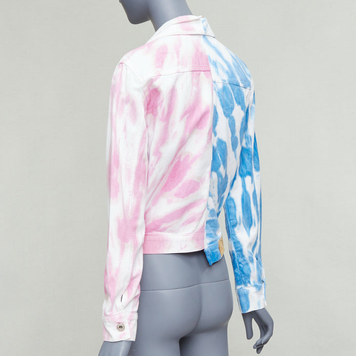 LOEWE PAULA'S IBIZA pink blue tie dye split denim jacket FR34 XS