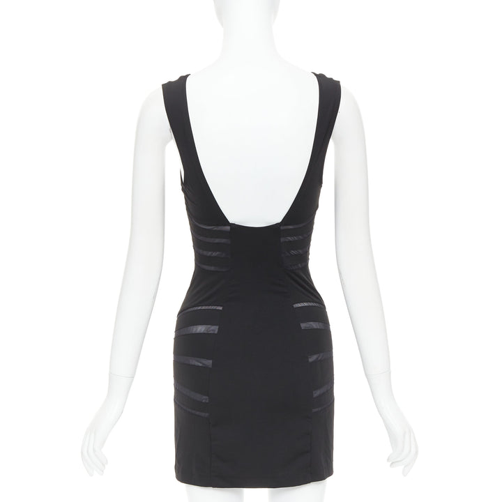 LA PERLA Dune black body contour sheer panels fitted mini dress IT40 S
