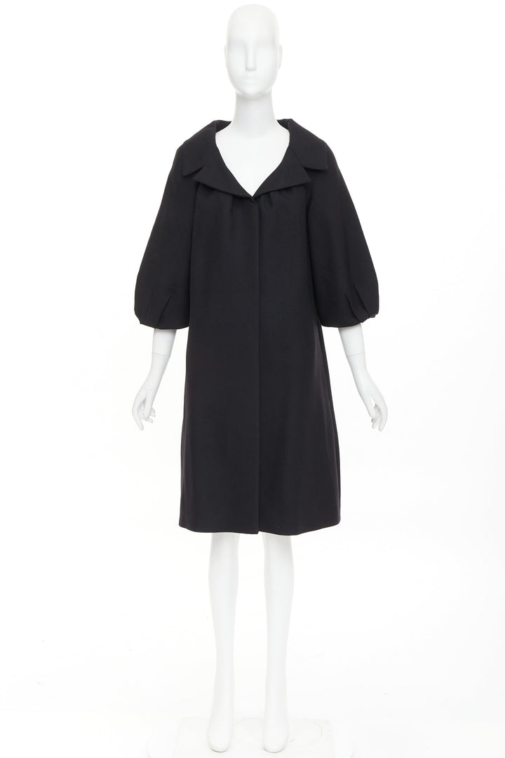 GIAMBATTISTA VALLI black wool puff sleeve flared swing collar long coat IT38 XXS
