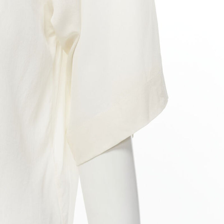 CHLOE 100% silk milk white split open back short sleeve top FR34 XS