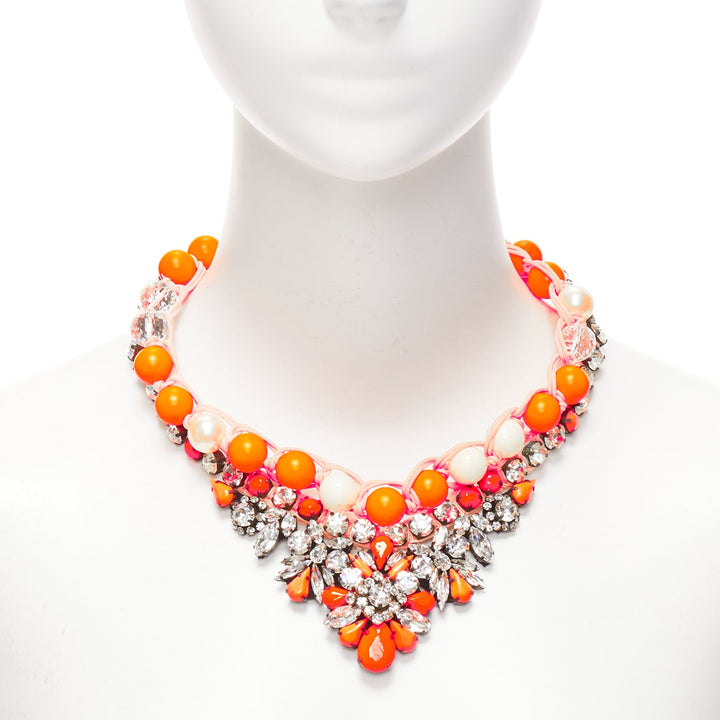 SHOUROUK neon orange clear crystal beads rope chain choker necklace