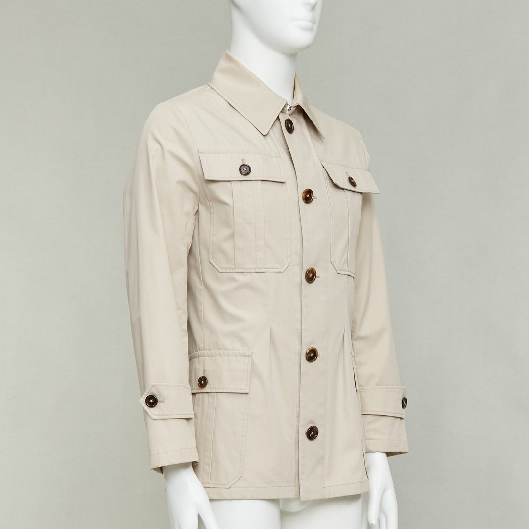 DOLCE GABBANA beige cotton brown horn buttons pockets field jacket IT44 XS