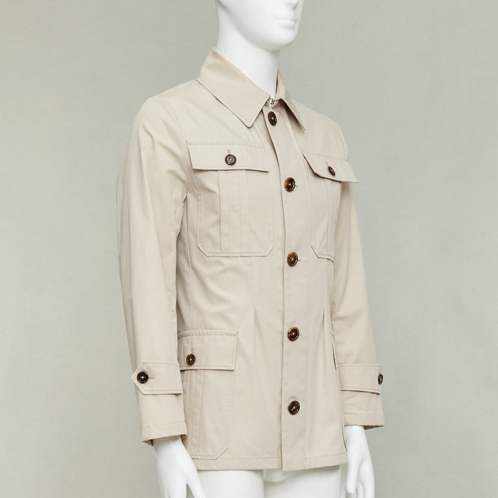 DOLCE GABBANA beige cotton brown horn buttons pockets field jacket IT44 XS