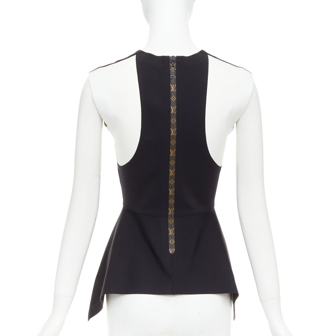 LOUIS VUITTON grey black colorblocked LV canvas peplum top FR38 M