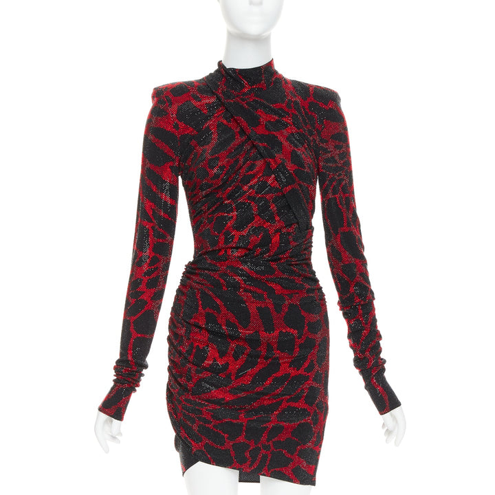 ALEXANDRE VAUTHIER red black Giraffe crystal strass encrusted jersey mini dress
