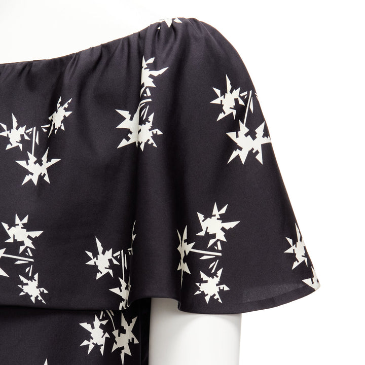MIU MIU 2007 black 100% silk star print cape sleeves bateau mini dress IT42 M