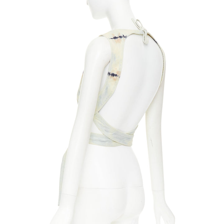 CHRISTIAN DIOR 2021 grey blue tie dye cotton tie open back crop top FR40 S