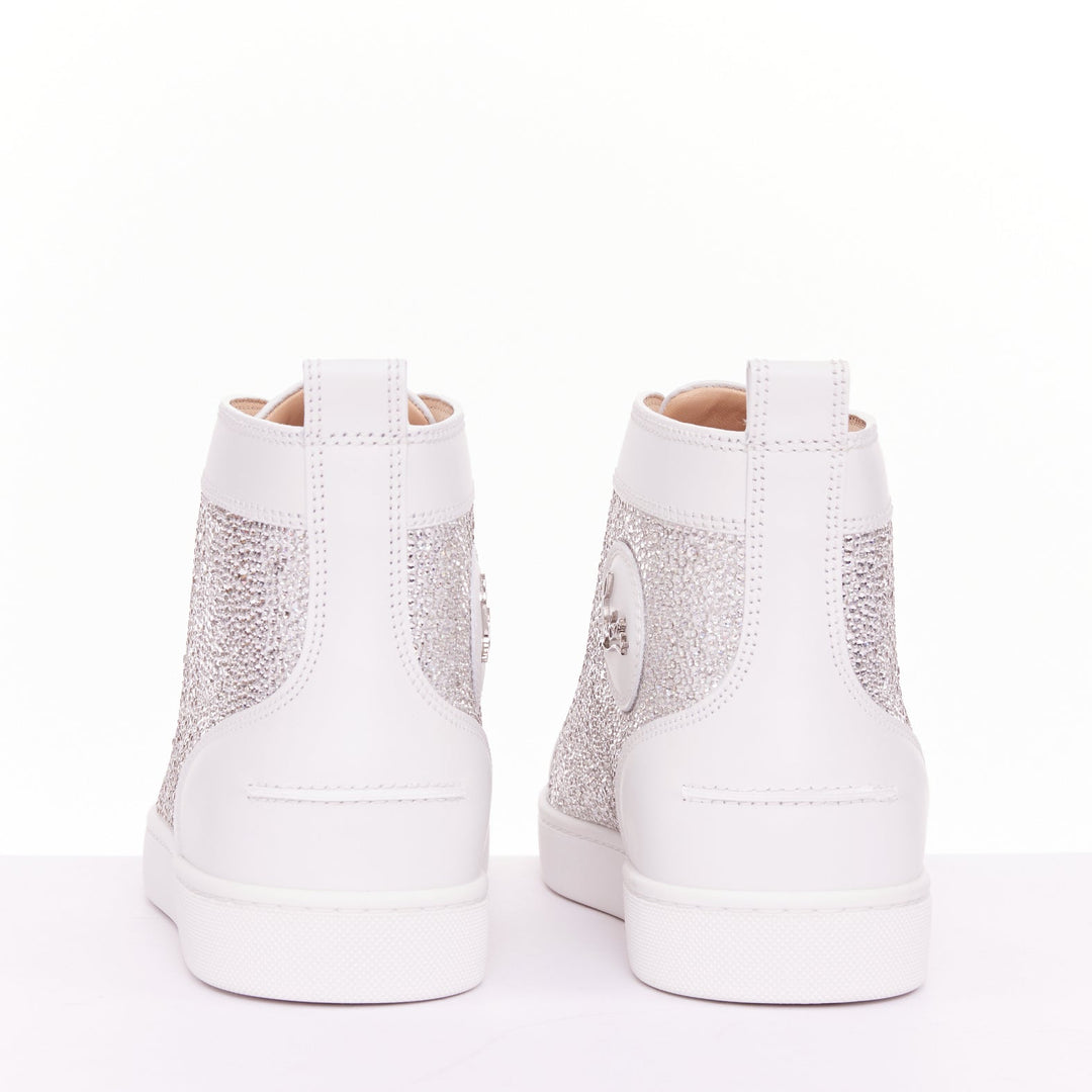 CHRISTIAN LOUBOUTIN Louis Strass white leather crystal hi top sneaker EU44.5