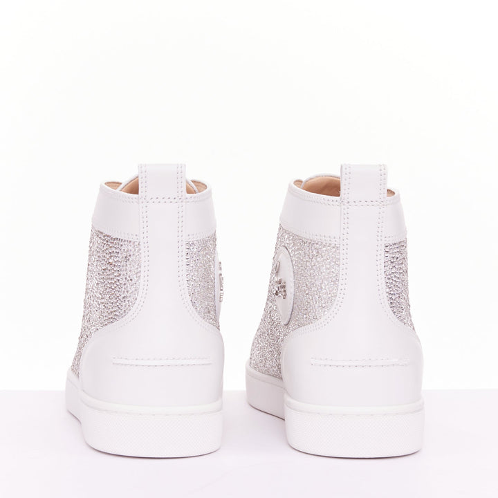 CHRISTIAN LOUBOUTIN Louis Strass white leather crystal hi top sneaker EU44.5